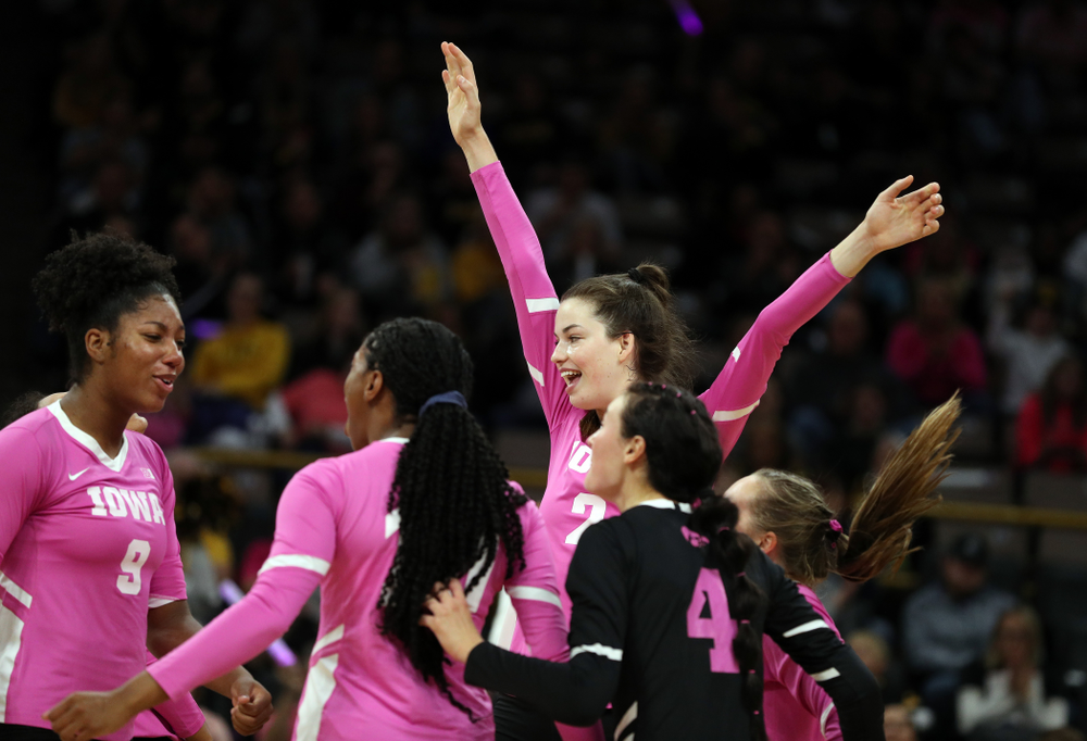 Iowa Hawkeyes setter Courtney Buzzerio (2) against the Michigan Wolverines Friday, October 11, 2019 at Carver-Hawkeye Arena.(Brian Ray/hawkeyesports.com)