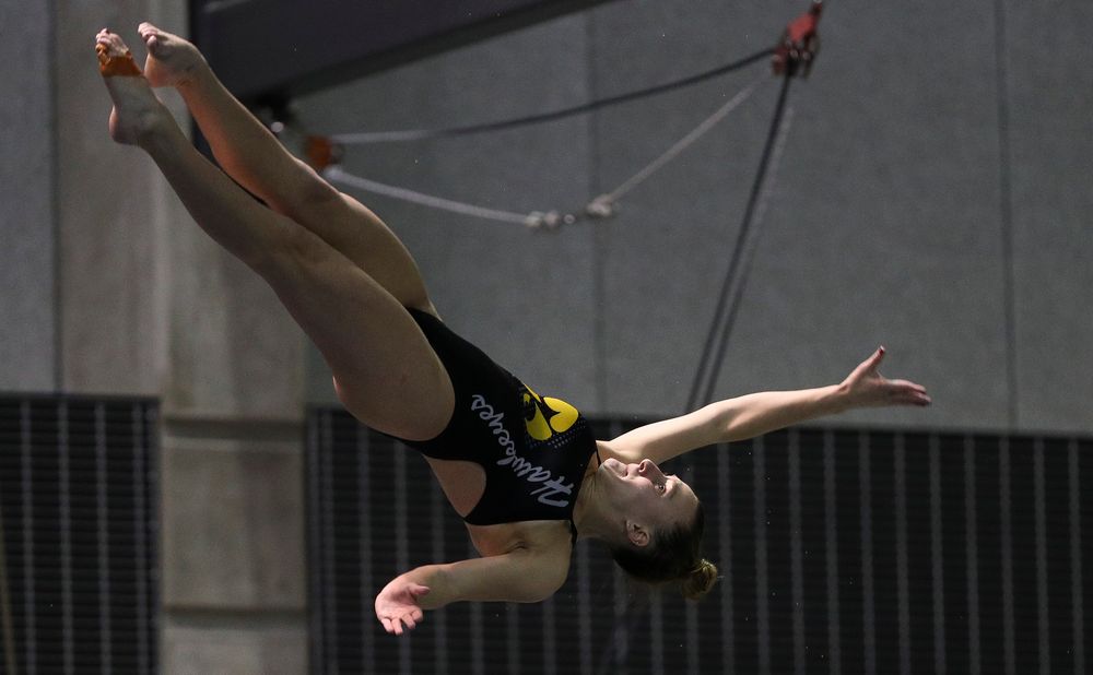 Iowa's Sam Tomborski competes in the 3-meter springboard competition during the third day of the Hawkeye Invitational at the Campus Recreation and Wellness Center on November 16, 2018. (Tork Mason/hawkeyesports.com)