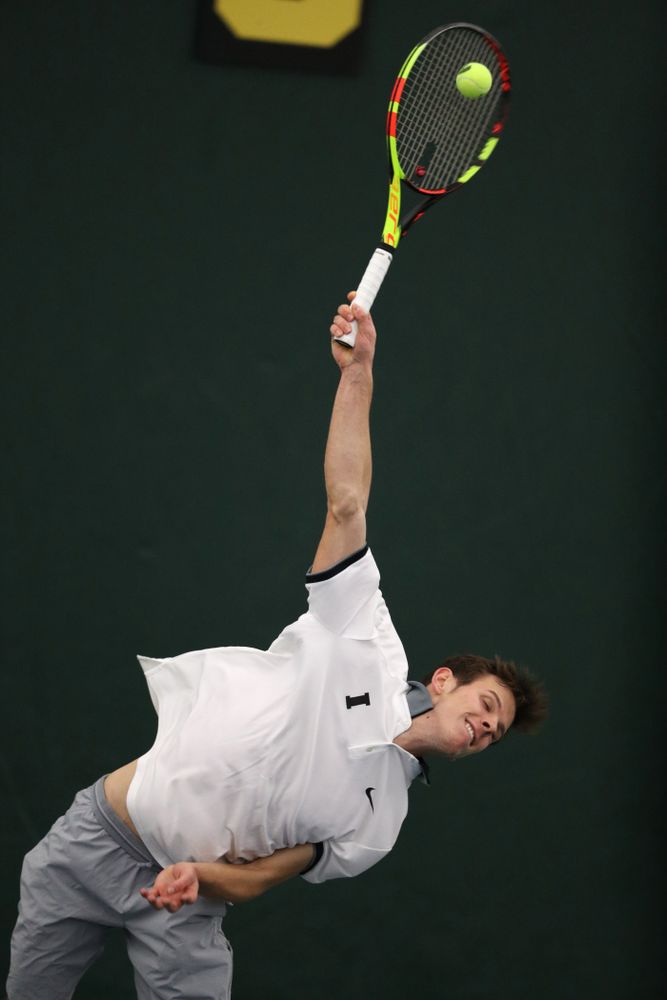 Iowa's Piotr Smietana against Western Michigan Saturday, January 19, 2019 at the Hawkeye Tennis and Recreation Complex. (Brian Ray/hawkeyesports.com)