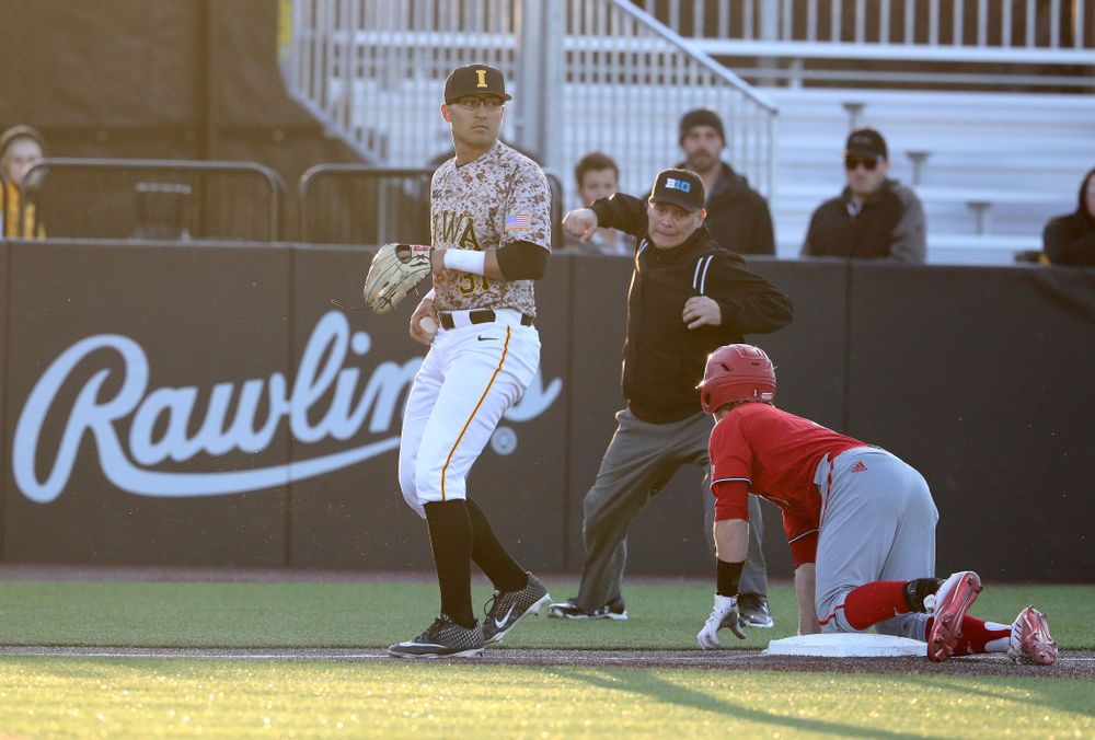 Iowa Hawkeyes infielder Matthew Sosa (31) against the Nebraska Cornhuskers on Military Appreciation Night Friday, April 19, 2019 at Duane Banks Field. (Brian Ray/hawkeyesports.com)