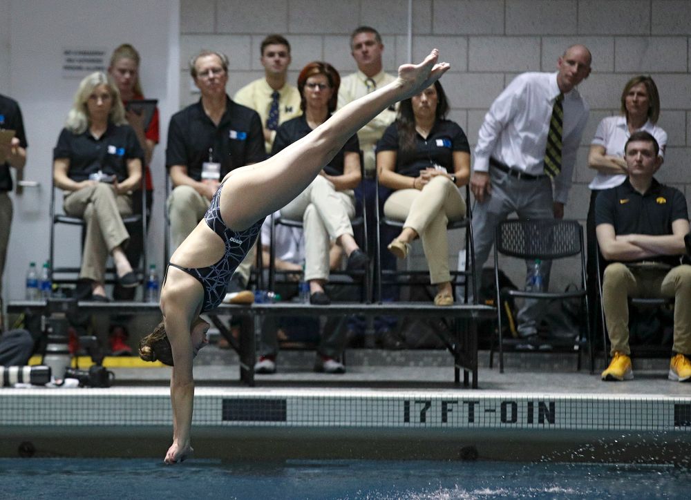 Iowa’s Samantha Tamborski competes in the women’s 3 meter diving final event during the 2020 Women’s Big Ten Swimming and Diving Championships at the Campus Recreation and Wellness Center in Iowa City on Friday, February 21, 2020. (Stephen Mally/hawkeyesports.com)