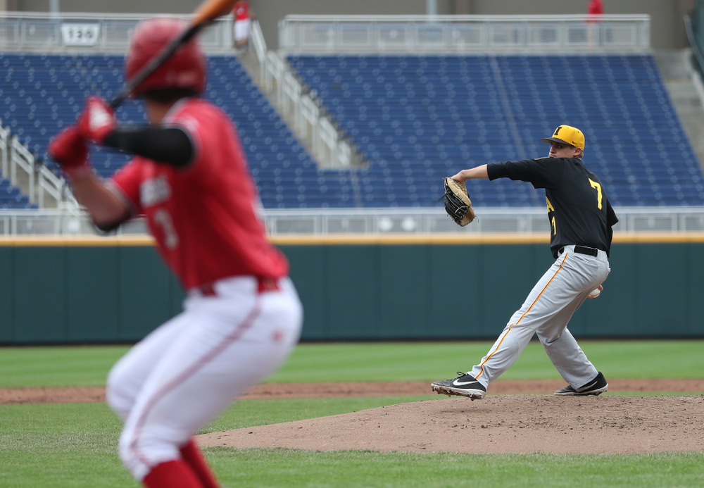 Iowa Hawkeyes Grant Judkins (7) against the Nebraska Cornhuskers in the first round of the Big Ten Baseball Tournament Friday, May 24, 2019 at TD Ameritrade Park in Omaha, Neb. (Brian Ray/hawkeyesports.com)