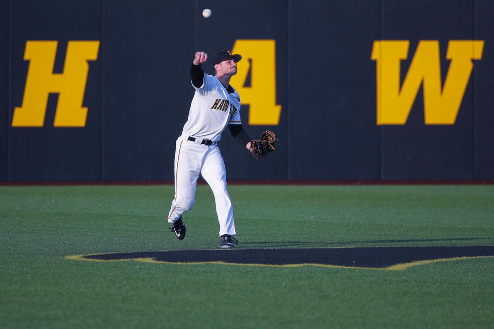 Iowa outfielder Ben Norman at game 1 vs Rutgers on Friday, April 5, 2019 at Duane Banks Field. (Lily Smith/hawkeyesports.com)