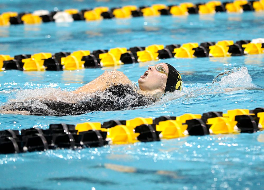 Iowa’s Julia Koluch swims the women’s 200 yard backstroke C final event during the 2020 Women’s Big Ten Swimming and Diving Championships at the Campus Recreation and Wellness Center in Iowa City on Saturday, February 22, 2020. (Stephen Mally/hawkeyesports.com)