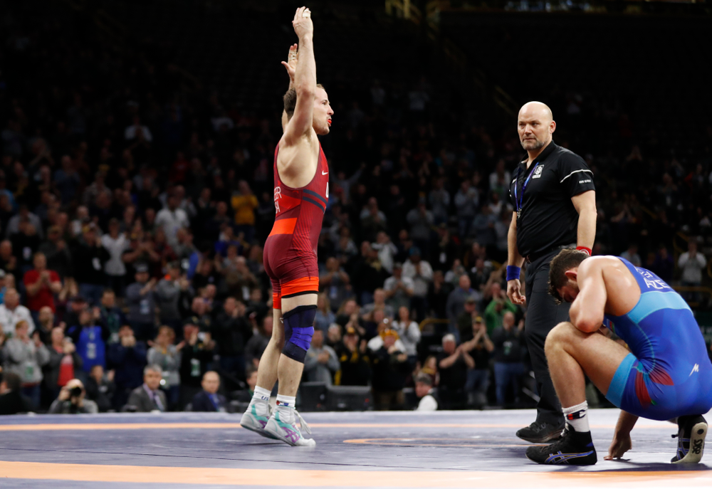 Logan Stieber during the gold medal match of the United World Wrestling Freestyle World Cup against Azerbaijan Sunday, April 8, 2018 at Carver-Hawkeye Arena. (Brian Ray/hawkeyesports.com)
