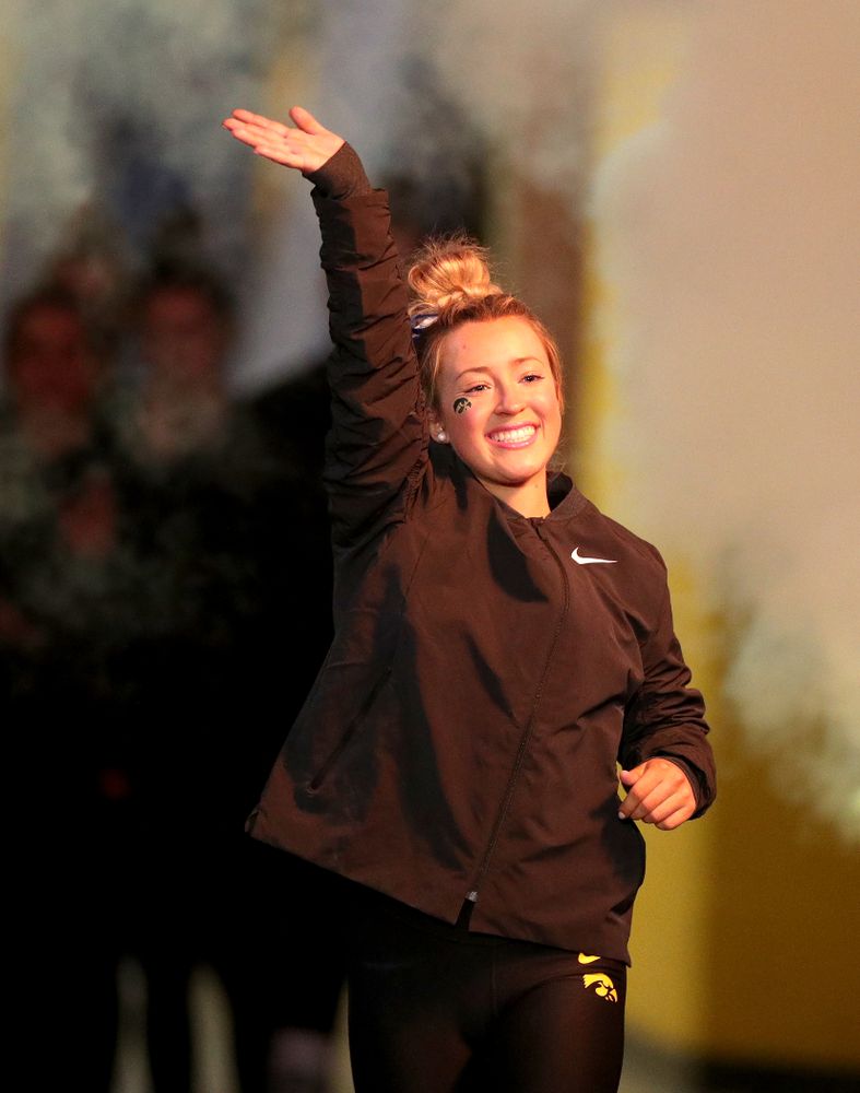Iowa’s Maddie Kampschroeder is introduced before their meet against Michigan State Saturday, February 1, 2020 at Carver-Hawkeye Arena. (Brian Ray/hawkeyesports.com)