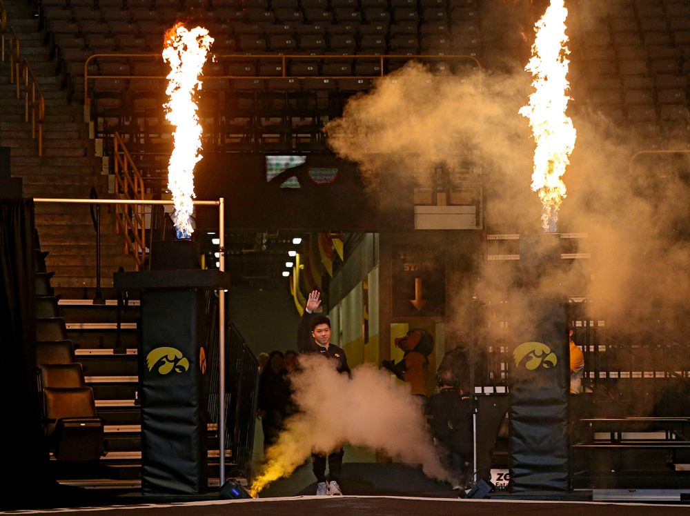 Iowa's
is introduced for their meet against Ohio State at Caver-Hawkeye Arena in Iowa City on Saturday, Mar. 16, 2019. (Stephen Mally for HawkeyeSports.com)