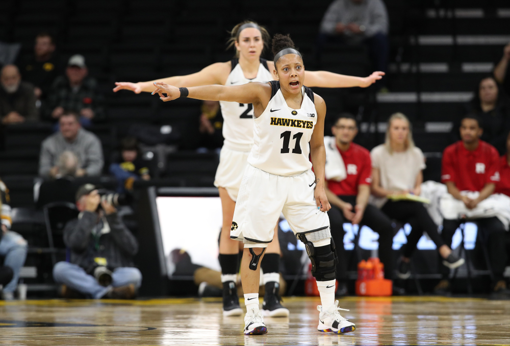 Iowa Hawkeyes guard Tania Davis (11) against the Rutgers Scarlet Knights Wednesday, January 23, 2019 at Carver-Hawkeye Arena. (Brian Ray/hawkeyesports.com)