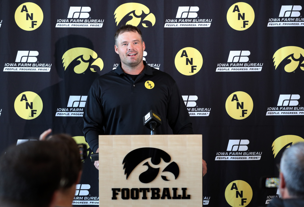 ANF Honoree Matt Kroul addresses the media Tuesday, October 8, 2019 at the Hansen Football Performance Center. (Brian Ray/hawkeyesports.com)