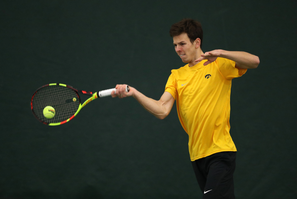 Piotr Smietana against the Butler Bulldogs Sunday, January 27, 2019 at the Hawkeye Tennis and Recreation Complex. (Brian Ray/hawkeyesports.com)