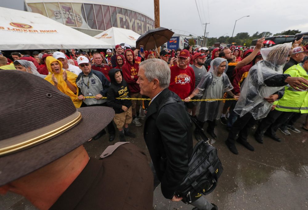 Iowa Hawkeyes head coach Kirk Ferentz arrives for their game against the Iowa State Cyclones Saturday, September 14, 2019 at Jack Trice Stadium in Ames, Iowa. (Brian Ray/hawkeyesports.com)
