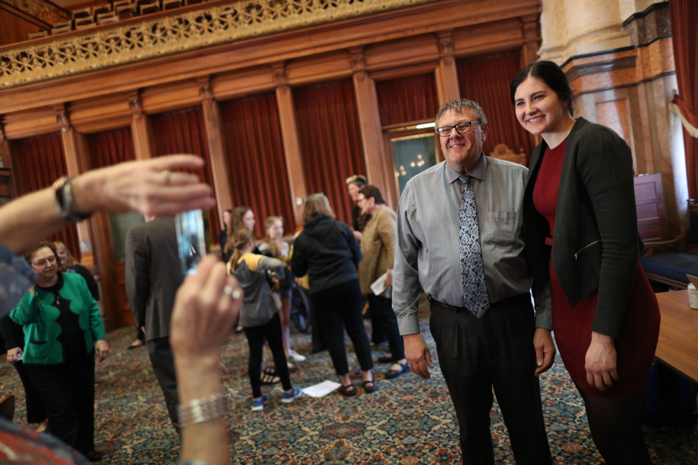 Iowa WomenÕs BasketballÕs Megan Gustafson is recognized with a resolution by the house and the senate at the Iowa State Capitol Wednesday, April 24, 2019 in Des Moines. (Brian Ray/hawkeyesports.com)