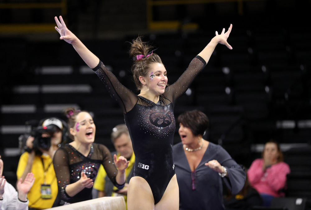 Iowa's Bridget Killian competes on the beam during their meet against the Minnesota Golden Gophers Saturday, January 19, 2019 at Carver-Hawkeye Arena. (Brian Ray/hawkeyesports.com)
