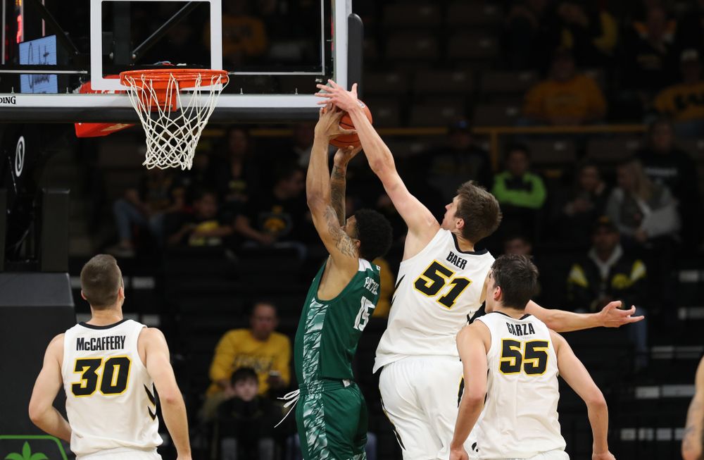 Iowa Hawkeyes forward Nicholas Baer (51) against UW Green Bay Sunday, November 11, 2018 at Carver-Hawkeye Arena. (Brian Ray/hawkeyesports.com)