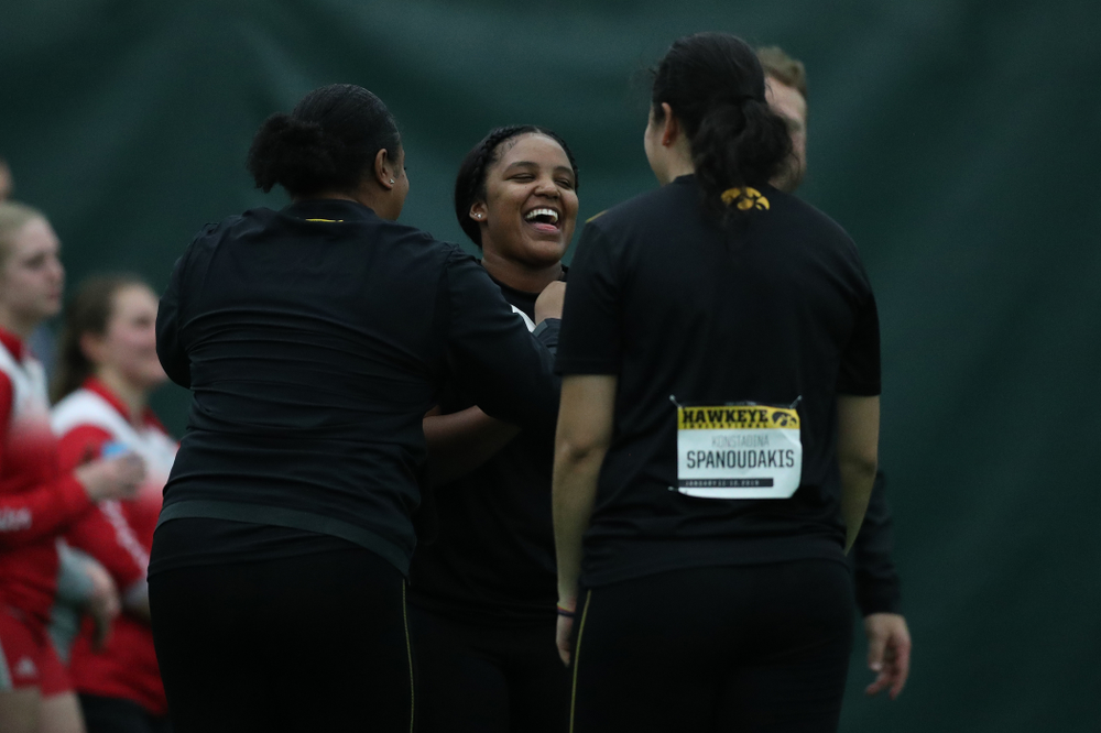 Iowa's Nia Britt competes in the weight throw Friday, January 11, 2019 at the Hawkeye Tennis and Recreation Center. (Brian Ray/hawkeyesports.com)