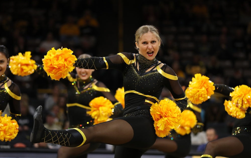 The Iowa Dance Team performs at halftime of the Iowa Hawkeyes game against the Nebraska Cornhuskers Thursday, January 3, 2019 at Carver-Hawkeye Arena. (Brian Ray/hawkeyesports.com)