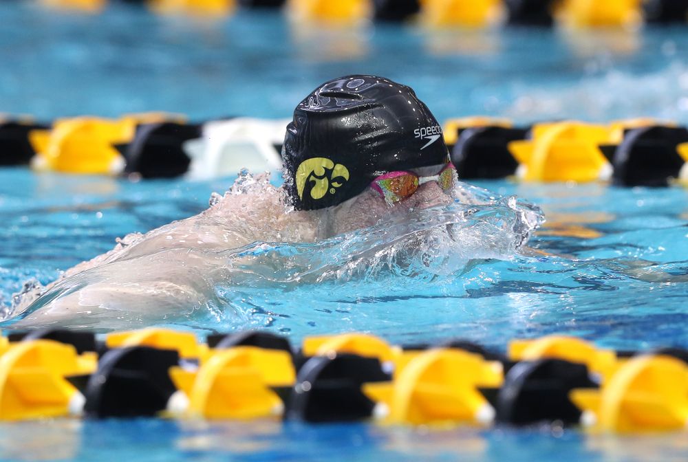 Iowa's Tanner Nelson competes in the 200-yard breaststroke during the 2019 Big Ten Men's Swimming and Diving Championships Saturday, March 2, 2019 at the Campus Wellness and Recreation Center. (Brian Ray/hawkeyesports.com)