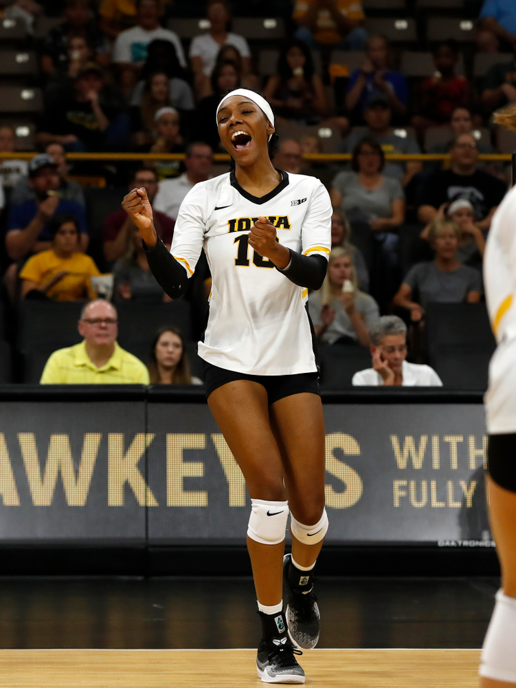 Iowa Hawkeyes outside hitter Taylor Louis (16) against Eastern Illinois Sunday, September 9, 2018 at Carver-Hawkeye Arena. (Brian Ray/hawkeyesports.com)