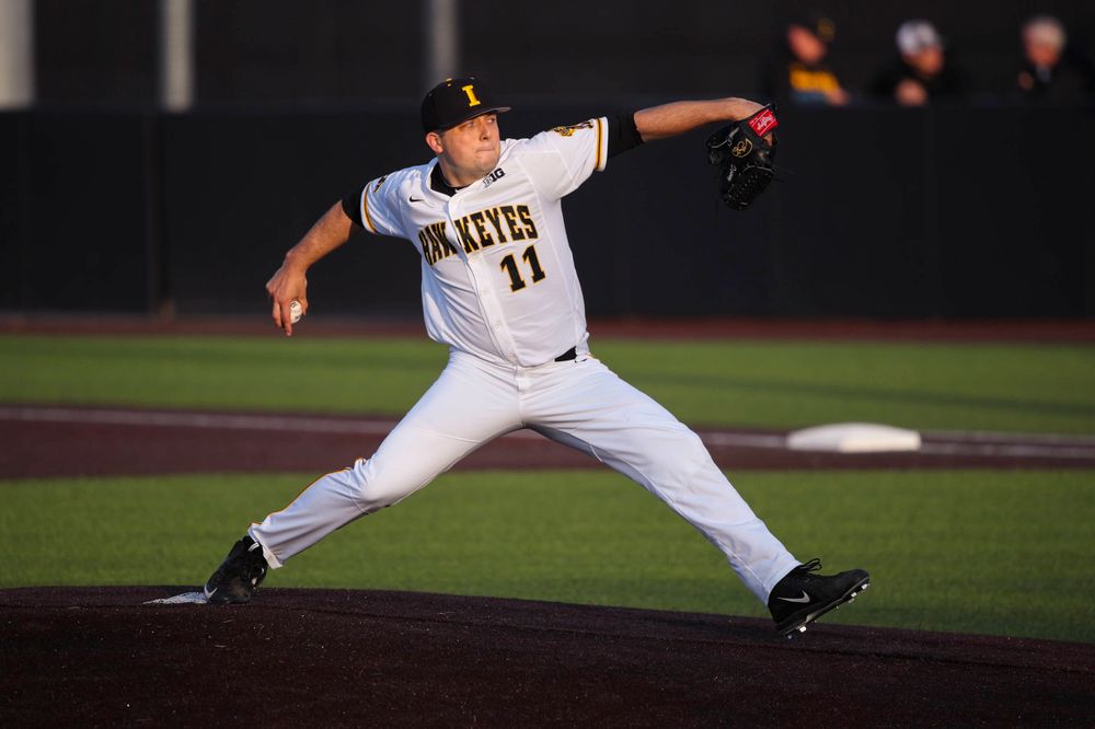 Iowa pitcher Cole McDonald at game 1 vs Rutgers on Friday, April 5, 2019 at Duane Banks Field. (Lily Smith/hawkeyesports.com)