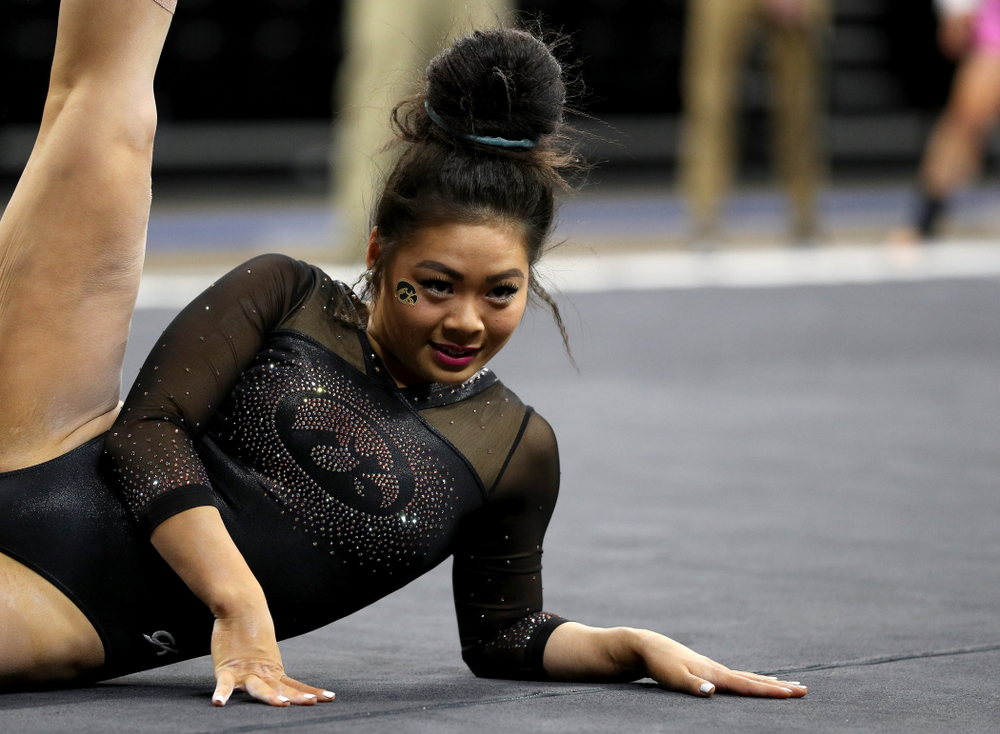 Iowa’s Claire Kaji competes on the floor against Michigan Friday, February 14, 2020 at Carver-Hawkeye Arena. (Brian Ray/hawkeyesports.com)