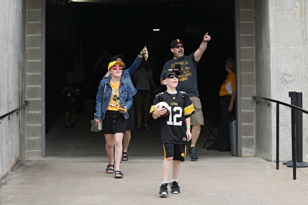 Junior Hawk Club members participate in the Swarm Experience during Kids Day at Kinnick Stadium in Iowa City on Saturday, Aug 10, 2019. (Stephen Mally/hawkeyesports.com)