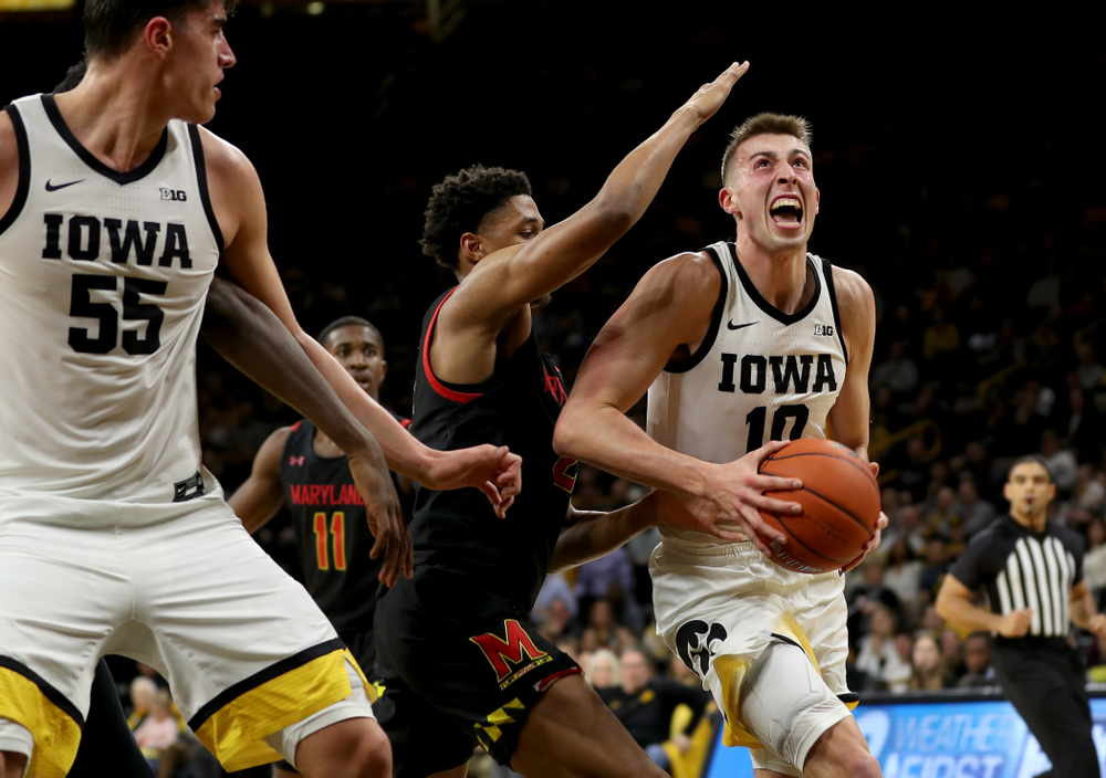 Iowa Hawkeyes guard Joe Wieskamp (10) against the Maryland Terrapins Friday, January 10, 2020 at Carver-Hawkeye Arena. (Brian Ray/hawkeyesports.com)