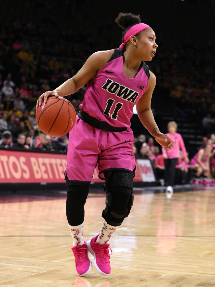 Iowa Hawkeyes guard Tania Davis (11) against the seventh ranked Maryland Terrapins Sunday, February 17, 2019 at Carver-Hawkeye Arena. (Brian Ray/hawkeyesports.com)