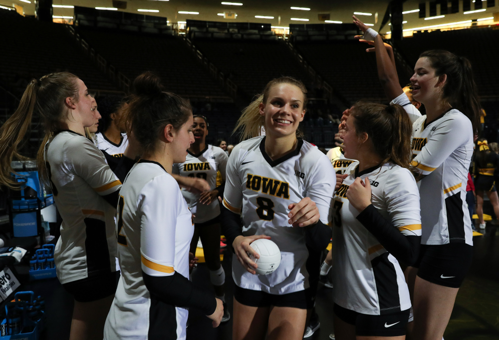 Iowa Hawkeyes right side hitter Reghan Coyle (8) during senior day activities before their game against the Ohio State Buckeyes Saturday, November 24, 2018 at Carver-Hawkeye Arena. (Brian Ray/hawkeyesports.com)