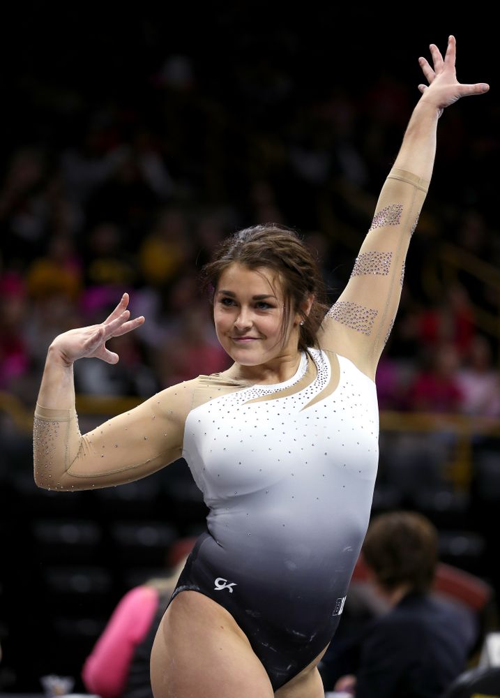 IowaÕs Erin Castle competes on the floor against Ball State and Air Force Saturday, January 11, 2020 at Carver-Hawkeye Arena. (Brian Ray/hawkeyesports.com)