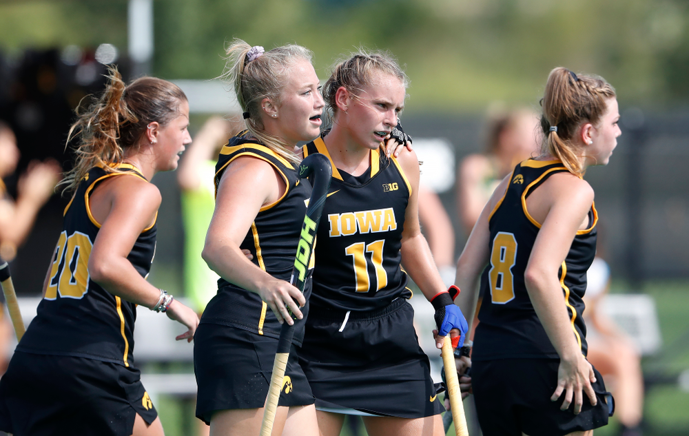 Iowa Hawkeyes Katie Birch (11) and Makenna Grewe (4) against Dartmouth Friday, August 31, 2018 at Grant Field. (Brian Ray/hawkeyesports.com)