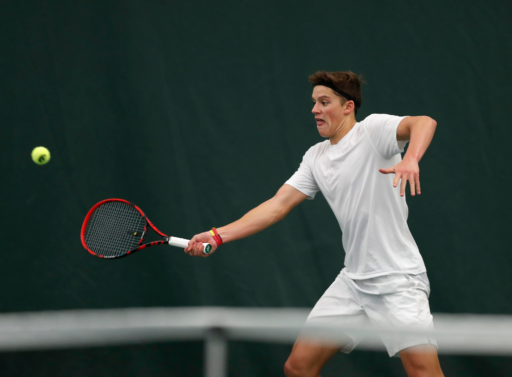 Joe Tyler against Purdue Sunday, April 15, 2018 at the Hawkeye Tennis and Recreation Center. (Brian Ray/hawkeyesports.com)