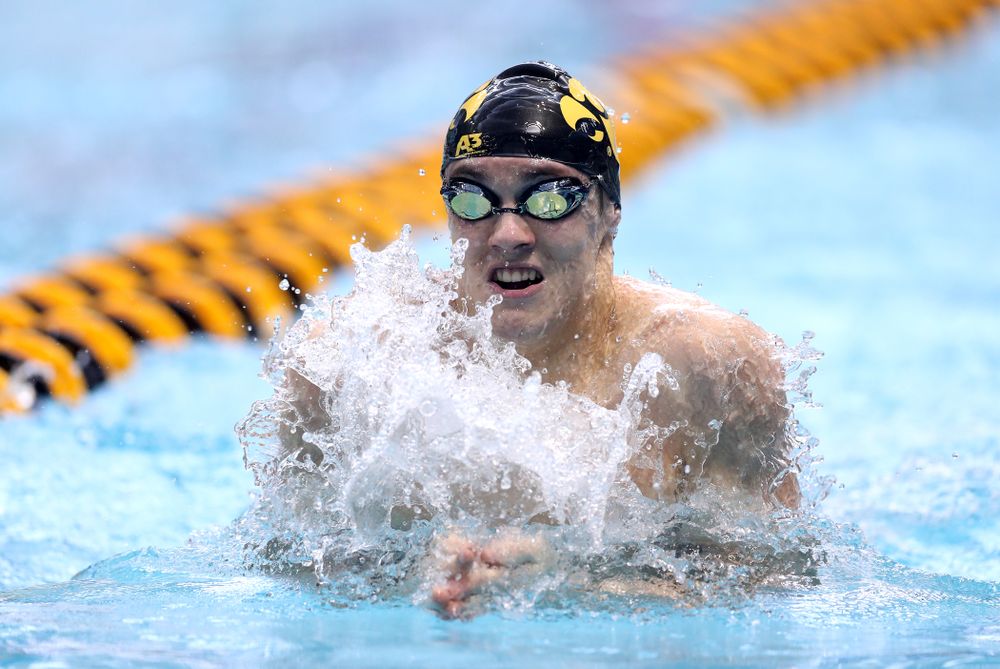 Iowa's Daniel Swanepoel competes in the 200-yard breaststroke during the 2019 Big Ten Men's Swimming and Diving Championships Saturday, March 2, 2019 at the Campus Wellness and Recreation Center. (Brian Ray/hawkeyesports.com)