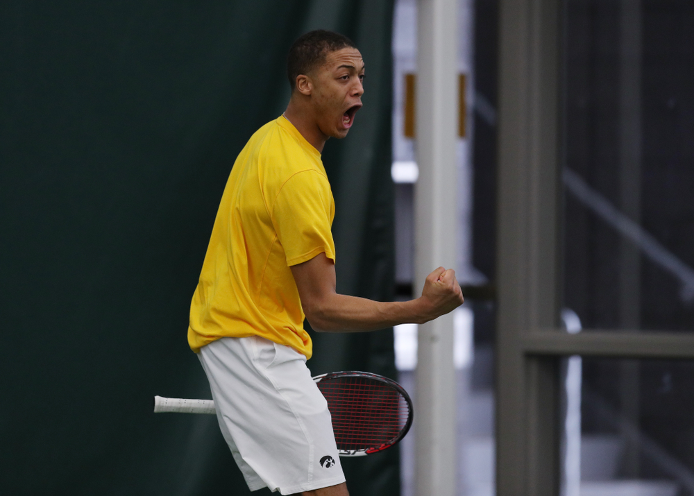 Oliver Okonkwo and Will Davies against Utah Sunday, February 10, 2019 at the Hawkeye Tennis and Recreation Complex. (Brian Ray/hawkeyesports.com)