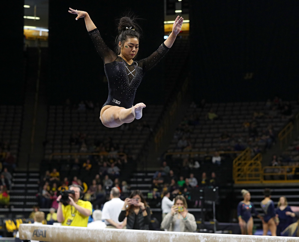 Iowa’s Clair Kaji competes on the beam during their meet at Carver-Hawkeye Arena in Iowa City on Sunday, March 8, 2020. (Stephen Mally/hawkeyesports.com)