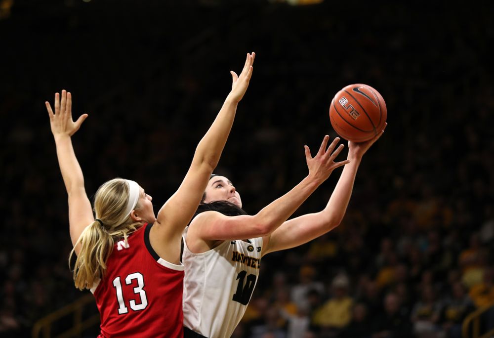 Iowa Hawkeyes forward Megan Gustafson (10) against the Nebraska Cornhuskers Thursday, January 3, 2019 at Carver-Hawkeye Arena. (Brian Ray/hawkeyesports.com)