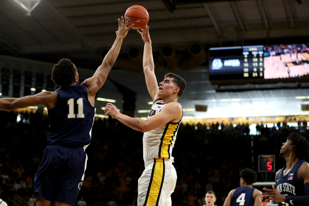Iowa Hawkeyes forward Luka Garza (55) against Penn State Saturday, February 29, 2020 at Carver-Hawkeye Arena. (Brian Ray/hawkeyesports.com)