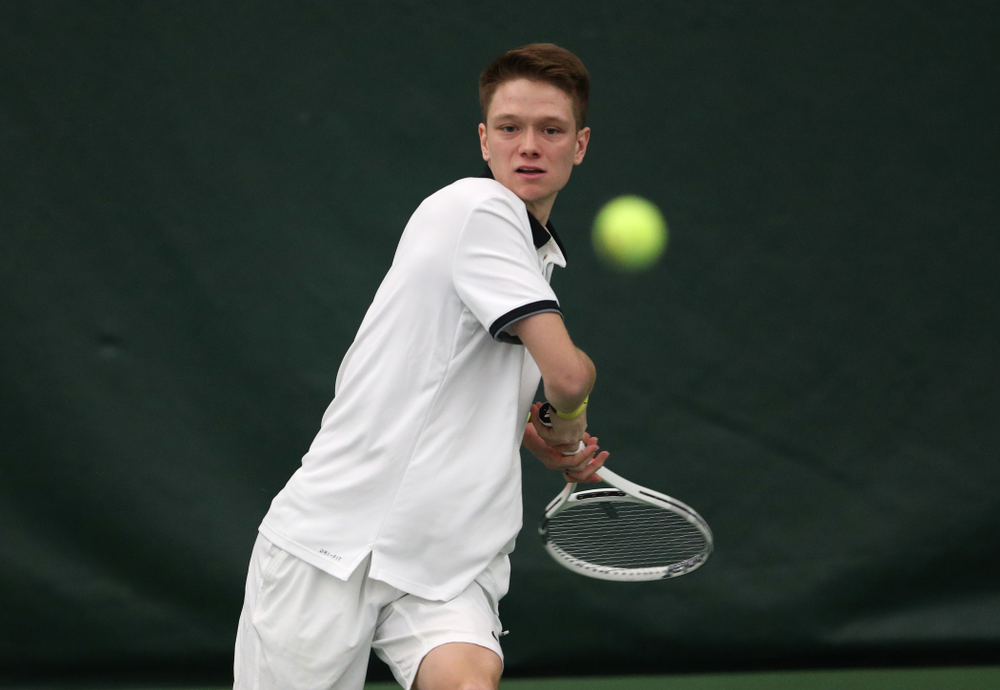 Iowa's Jason Kerst against North Dakota Friday, January 25, 2019 at the Hawkeye Tennis and Recreation Complex. (Brian Ray/hawkeyesports.com)