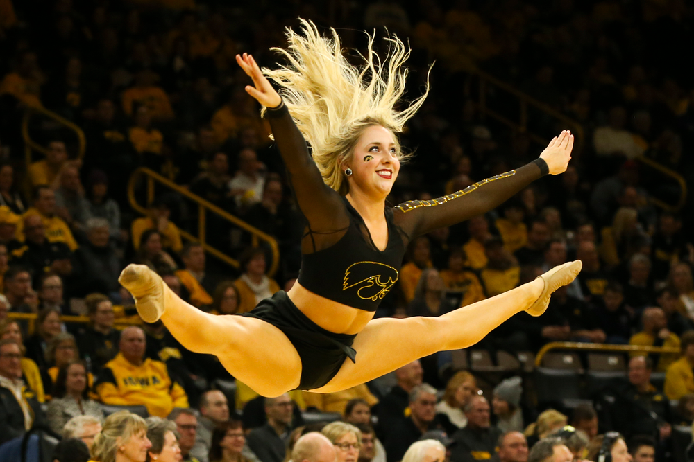 An Iowa Dance Team member performs during the Iowa men’s basketball game vs Rutgers on Wednesday, January 22, 2020 at Carver-Hawkeye Arena. (Lily Smith/hawkeyesports.com)