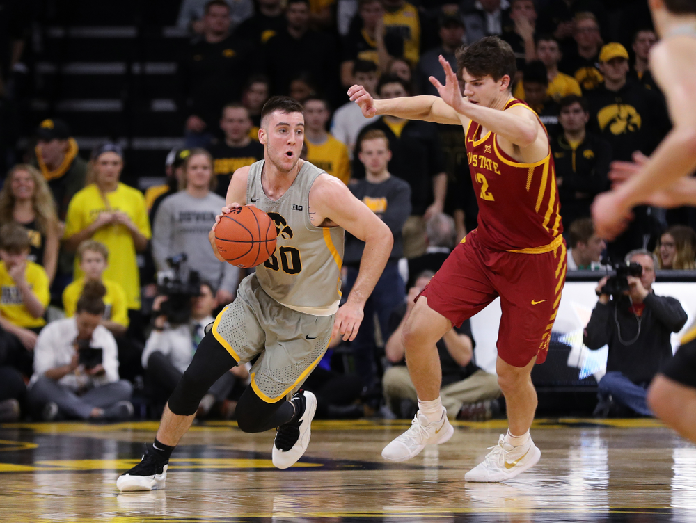 Iowa Hawkeyes guard Connor McCaffery (30) against the Iowa State Cyclones in the Iowa Corn Cy-Hawk Series Thursday, December 6, 2018 at Carver-Hawkeye Arena. (Brian Ray/hawkeyesports.com)