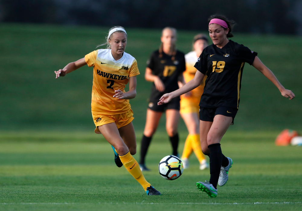 Iowa Hawkeyes Hailey Rydberg (2) against the Missouri Tigers Friday, August 17, 2018 at the Iowa Soccer Complex. (Brian Ray/hawkeyesports.com)