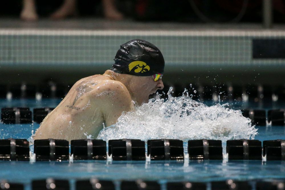 Iowa's Tanner Nelson at the 200-yard breaststroke race Saturday, March 2, 2019 at the Campus Recreation and Wellness Center. (Lily Smith/hawkeyesports.com)