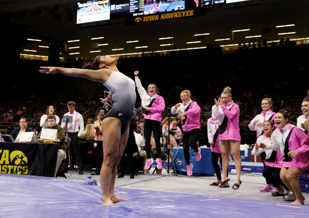 IowaÕs Clair Kaji competes on the beam against Ball State and Air Force Saturday, January 11, 2020 at Carver-Hawkeye Arena. (Brian Ray/hawkeyesports.com)