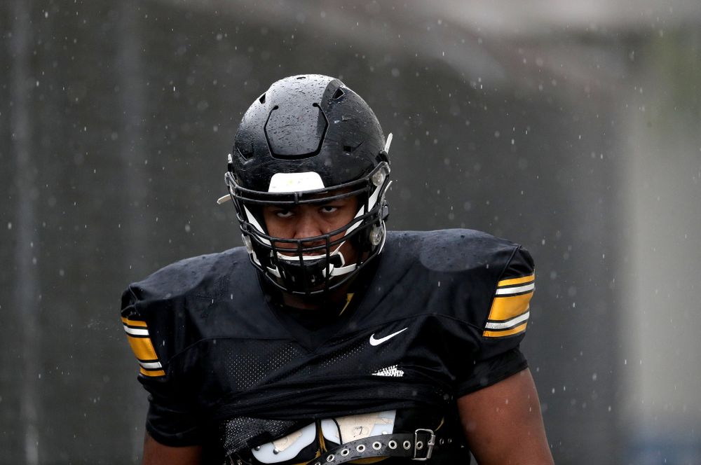 Iowa Hawkeyes offensive lineman Justin Britt (63) during practice Monday, December 23, 2019 at Mesa College in San Diego. (Brian Ray/hawkeyesports.com)