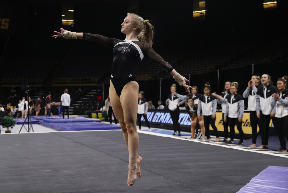 Iowa's Lauren Guerin competes on the floor against the Rutgers Scarlet Knights Saturday, January 26, 2019 at Carver-Hawkeye Arena. (Brian Ray/hawkeyesports.com)