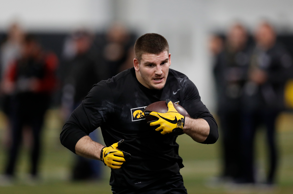 Iowa Hawkeyes fullback Drake Kulick (45) during the team's annual pro day Monday, March 26, 2018 at the Hansen Football Performance Center. (Brian Ray/hawkeyesports.com)