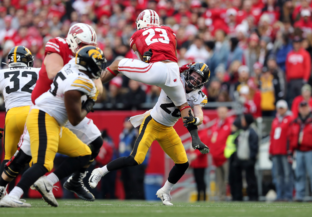 Iowa Hawkeyes defensive back Jack Koerner (28) against the Wisconsin Badgers Saturday, November 9, 2019 at Camp Randall Stadium in Madison, Wisc. (Brian Ray/hawkeyesports.com)