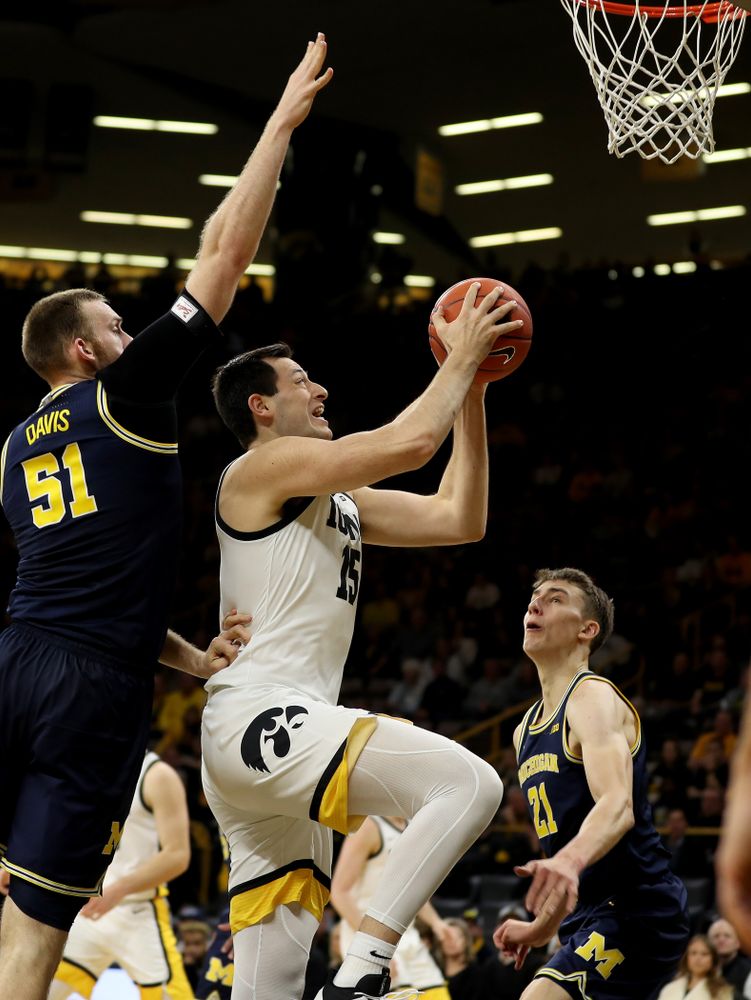 Iowa Hawkeyes forward Ryan Kriener (15) against the Michigan Wolverines Friday, January 17, 2020 at Carver-Hawkeye Arena. (Brian Ray/hawkeyesports.com)
