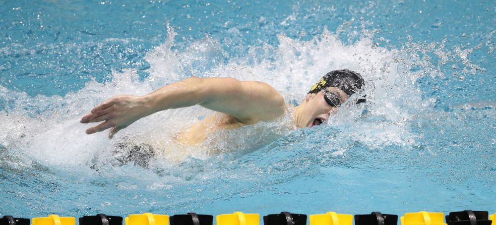 Iowa's Jackson Allmon swims the third leg of the 800 freestyle relay at the 2019 Big Ten Swimming and Diving meet Wednesday, February 27, 2019 at the Campus Wellness and Recreation Center. (Brian Ray/hawkeyesports.com)