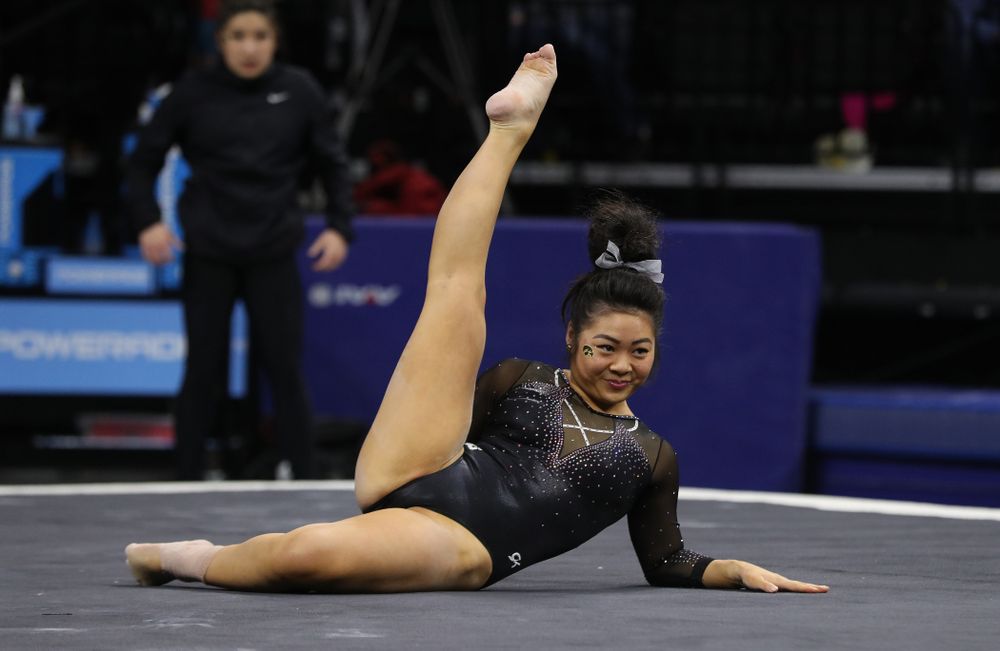 Iowa's Clair Kaji competes on the floor against Illinois Saturday, February 16, 2019 at Carver-Hawkeye Arena. (Brian Ray/hawkeyesports.com)