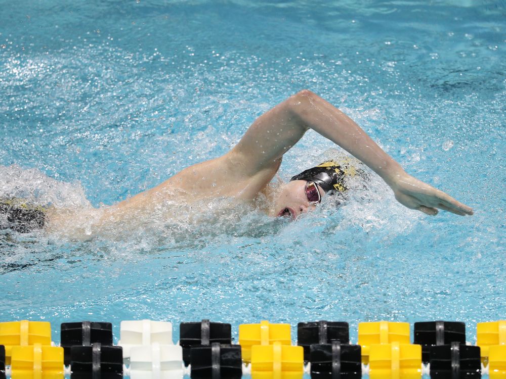 Iowa's Andrew Fierke swims the 500-yard freestyle during the bonus finals of the second day at the 2019 Big Ten Swimming and Diving Championships Thursday, February 28, 2019 at the Campus Wellness and Recreation Center. (Brian Ray/hawkeyesports.com)